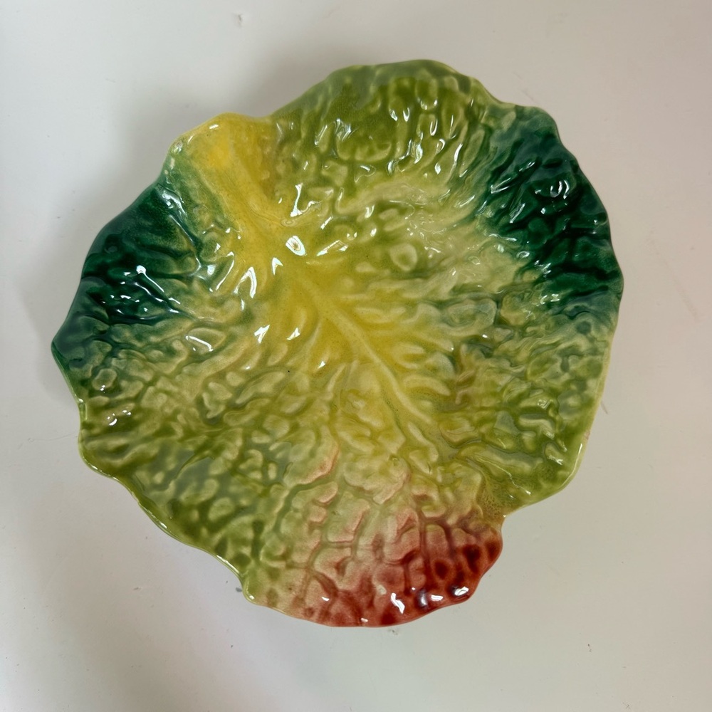 Vintage Italian Majolica Pottery Multi Coloured Cabbage Leaf Bowl